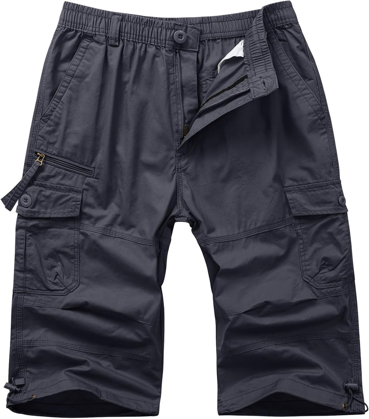 Men'S Cargo Shorts Casual Twill Elastic 3/4 Capri Pants below Knee Long Shorts with 7 Pockets