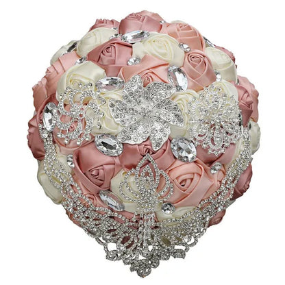 21cm Satin Flowers Wedding Bouquet Bridal Beautiful Hand Holding Flower Bouquet Rhinestone Brooch Bouquets Casamento Ramos De Novia Crystal Bridal Bouquet Broochfull