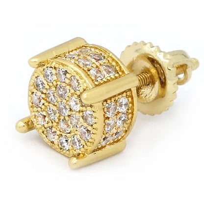 Mens 14K Gold Plated ICED Cz Micropave Earring Stud Round w/ Fully CZ Watch