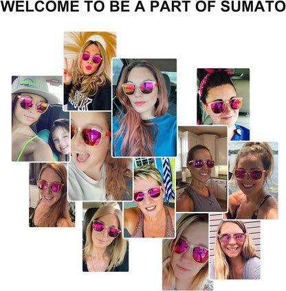 Sunglasses Womens, Oversized Pink Sunglasses for Women with Trendy Mirrored Lens UV400 Blocking