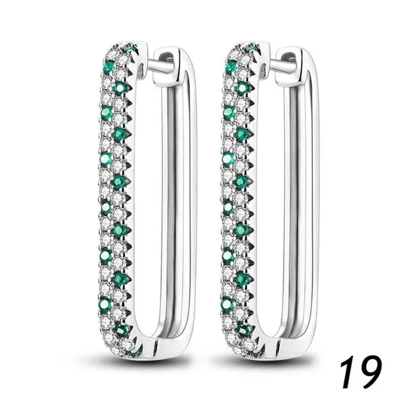 New 925 Sterling Silver Sparkling Two-Tone Zircon Stud Earrings European Fashion Women's Jewelry Earrings