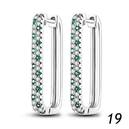 New 925 Sterling Silver Sparkling Two-Tone Zircon Stud Earrings European Fashion Women's Jewelry Earrings