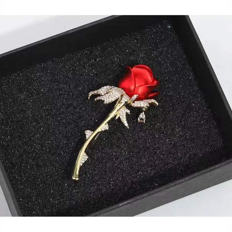 Fashion Diamond Inlaid Rose Brooch Temperament Elegant Flower Tassel Brooch Clothing Accessories Pin Clothing Brooch