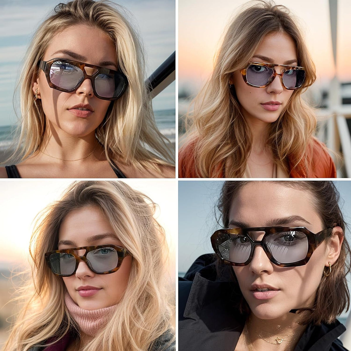 Trendy Designer Inspired Aviator Sunglasses for Women Men Hexagonal Square Thick Frame Double Bridge Sun Glasses