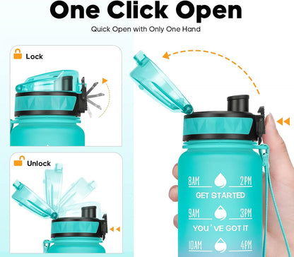Motivational Water Bottle with Time Marker, 32 Oz (950 Ml), Bpa-Free Plastic, Easy Drink Straw, Fits Cup Holder