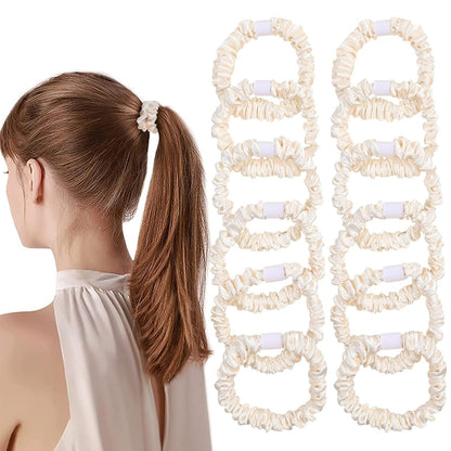 Hair Ties Satin Scrunchies - Small Mini Scrunchy for Women Thick Thin Hair Accessories Cute Soft No Slip Hair Elastics Ponytail Holder for Curly Hair No Damage Hairties Gift for Girls… Champagne