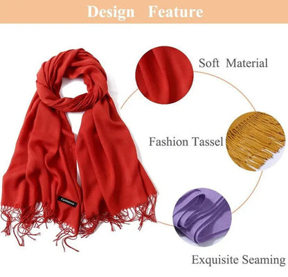 Women Cashmere Wool Scarf Wraps Warm Blanket Scarves Women Solid Color Cashmere Scarves with Tassel