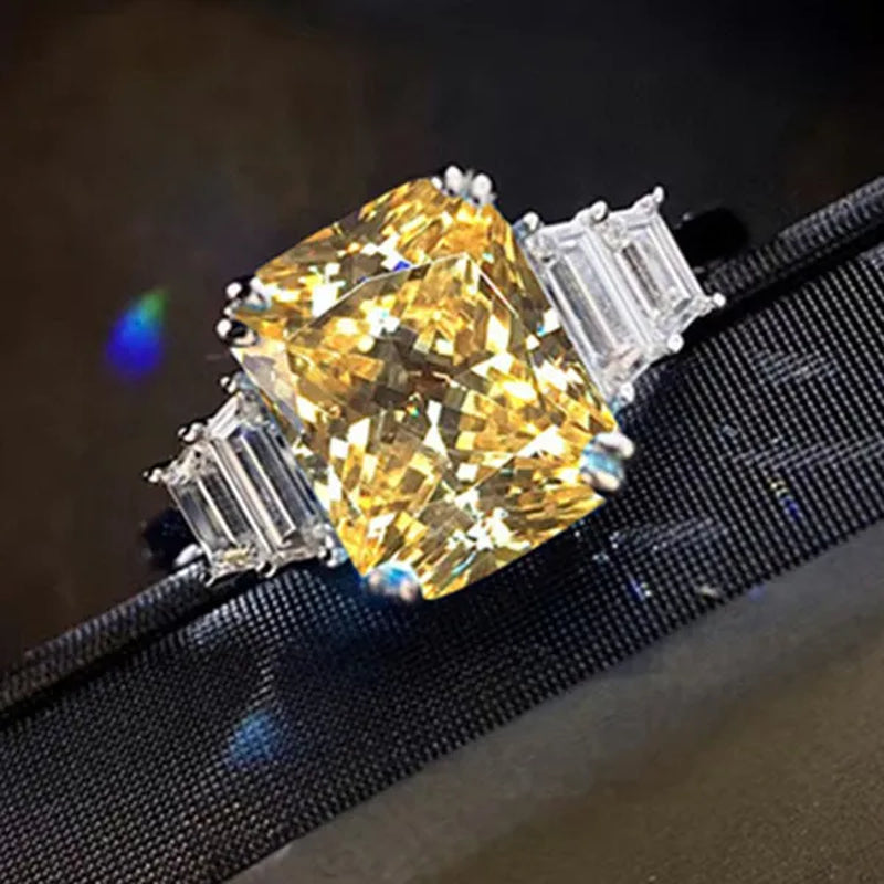 Trendy Women Gemstone Rings Silver Plated Square Cut Citrine White Sapphire Rings Bridal Engagement Proposal Crystal Jewelry