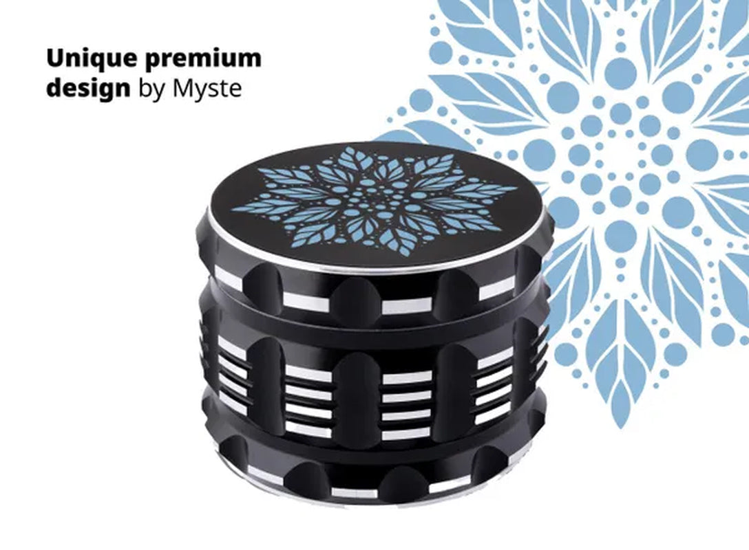 MYSTE BLUE MANDALA Stash Box Smell Proof Set, Grinder Large 2.5'' (63mm), Premium Combo Stashbox Kit, Wooden With Accessories