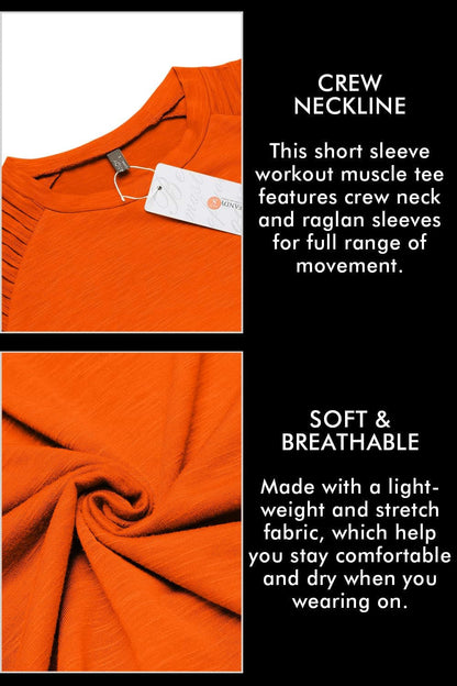 Men'S Muscle T-Shirt Pleated Raglan Sleeve Bodybuilding Gym Tee Short Sleeve Fashion Workout Shirts Hipster Shirt