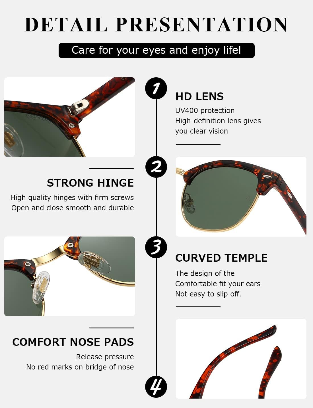 Polarized Sunglasses for Women and Men Semi Rimless Frame Retro Sun Glasses AE0369