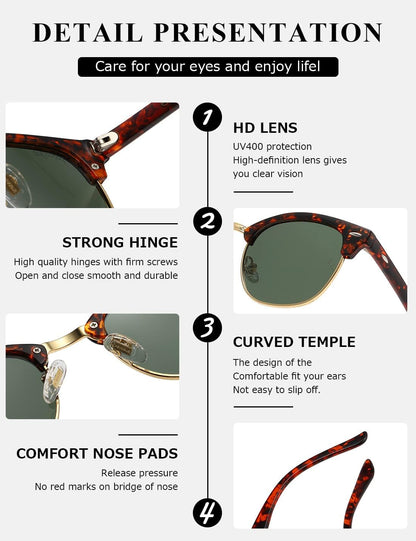 Polarized Sunglasses for Women and Men Semi Rimless Frame Retro Sun Glasses AE0369