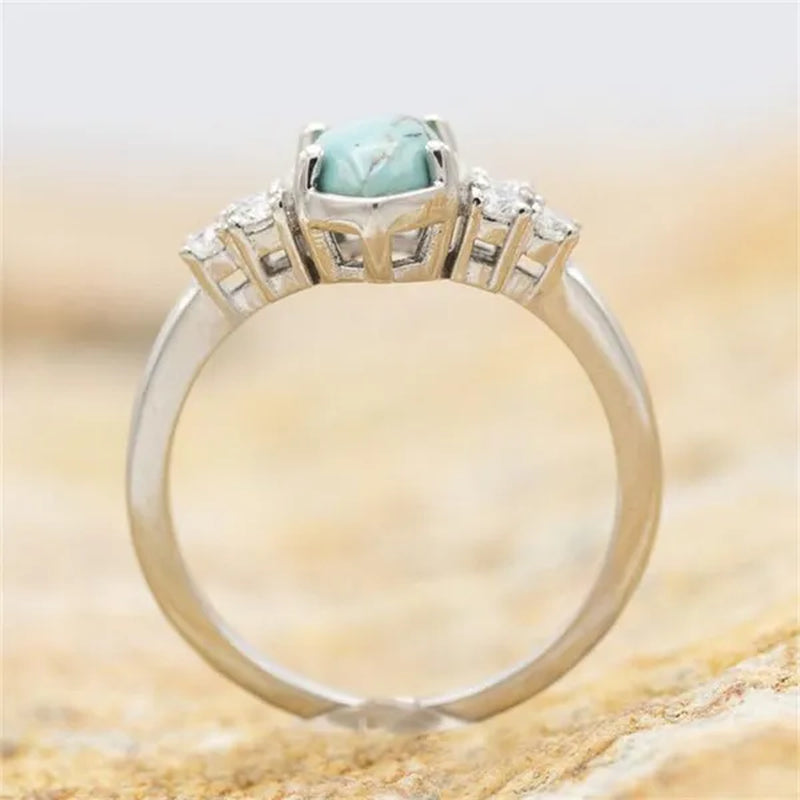 3 Pieces/Set Womens Gold Plated Multilayer Hollow Turquoise Rings with Delicate Moissanite Engagement Wedding Rings Anniversary Birthday Christmas Gift Jewelry Sizes 5-11