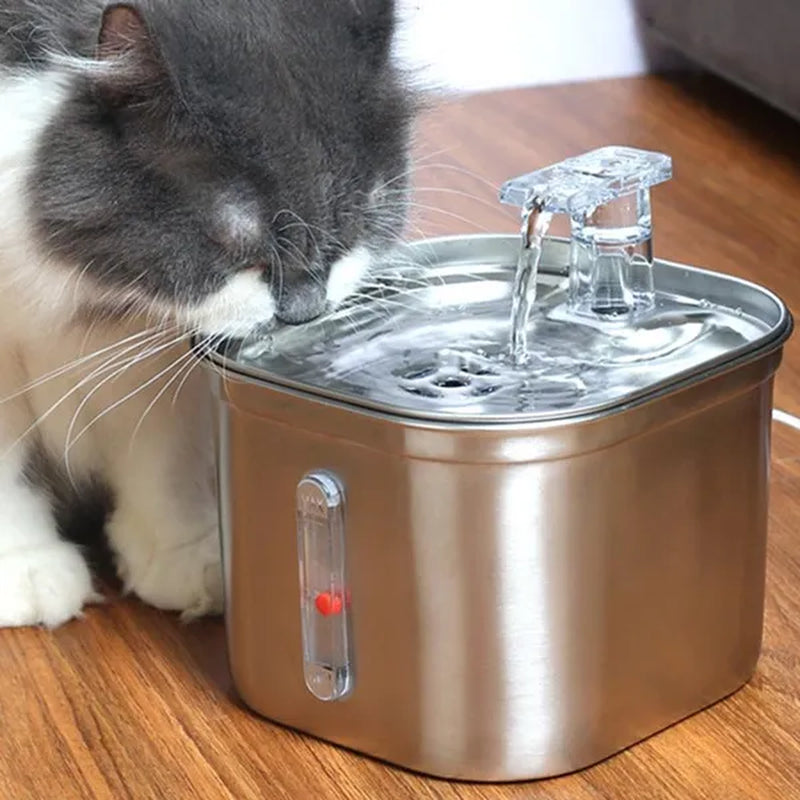 Stainless Steel Cat Fountain With Water Mark Automatic Cats Water Dispenser Filter Pet Cat Ultra Quiet Pump Water Foutain