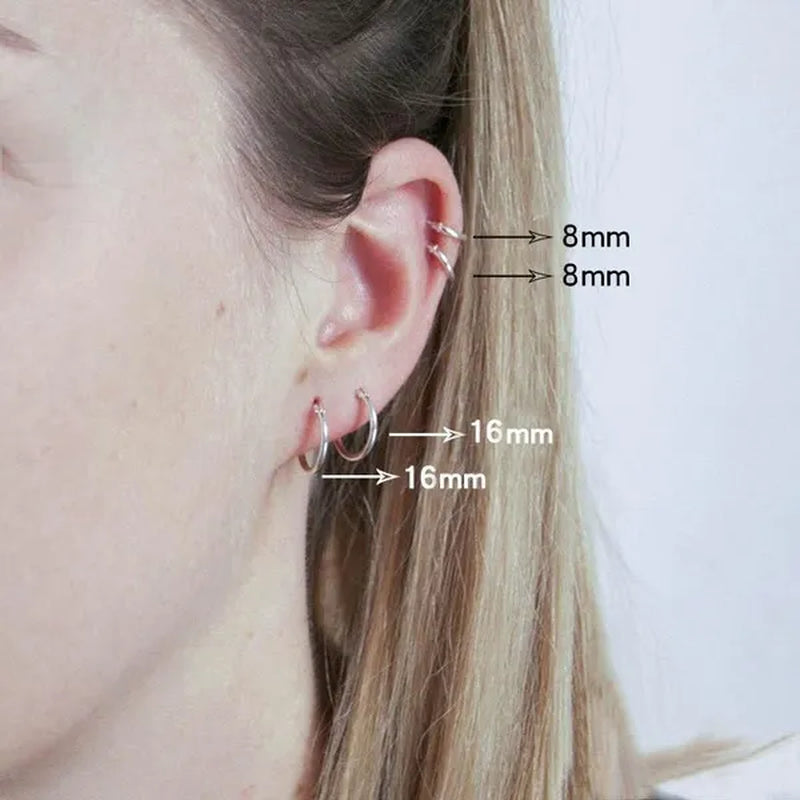 1 Pair Women/Men Stainless Steel Gold Silver Color Small Hoops Earring Piercing Ear Cartilage Tragus Simple Thin Circle Anti-allergic Ear Buckle Earring