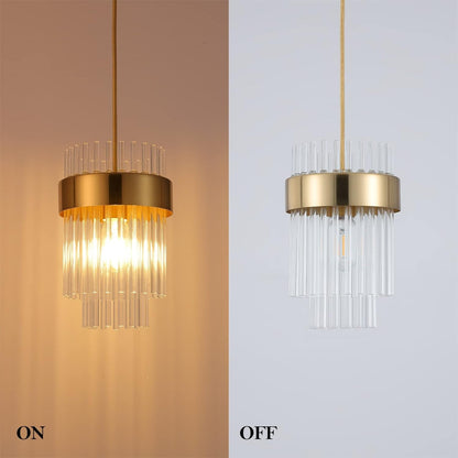 Gold Pendant Lights Kitchen Island,1-Light Crystal Pendant Light Fixtures over Island,Modern Brass Mini Chandelier for Dining Room, Adjustable Cord Hanging Lights for Bedroom,Bar,Sink,Entryway