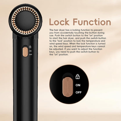 Ionic Hair Dryer with Diffuser, 1600W &110000RPM High-Speed Brushless Motor for Rapid Drying. Lightweight, Constant Temperature, Salon Blow Dryer with 3 Magnetic Attachments