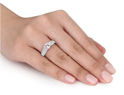 1.50 Carat (ctw) Lab-Created White Sapphire Engagement Ring in Sterling Silver