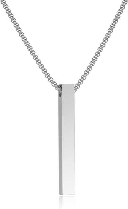 Bar Pendant Necklace for Men Stainless Steel Box Chain Pendant Men’S Necklace Jewelry Length 22Inch