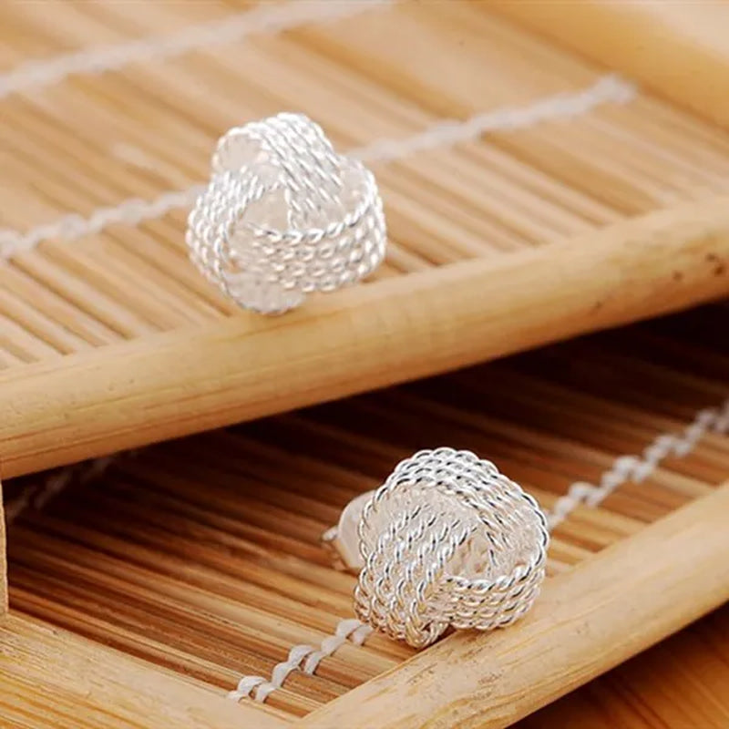 HOT! Fashion Jewelry Exquisite Women 925 Sterling Silver Jewelry Mesh Ball Stud Earrings