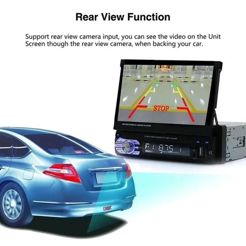 7Inch HD Retractable Touch Screen 1Din Car Stereo Audio Bluetooth Car Radio FM USB Support Mirror Link and Backup Camera(Optional)