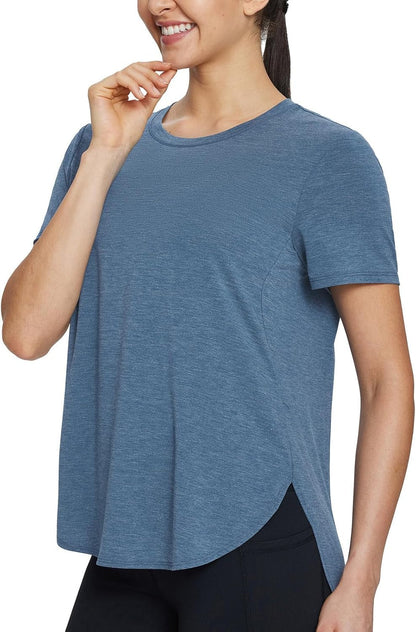 Women'S Short Sleeve Workout Shirts Tops Athletic Yoga Running Shirts Loose Fit with Side Slits Quick Dry T-Shirts