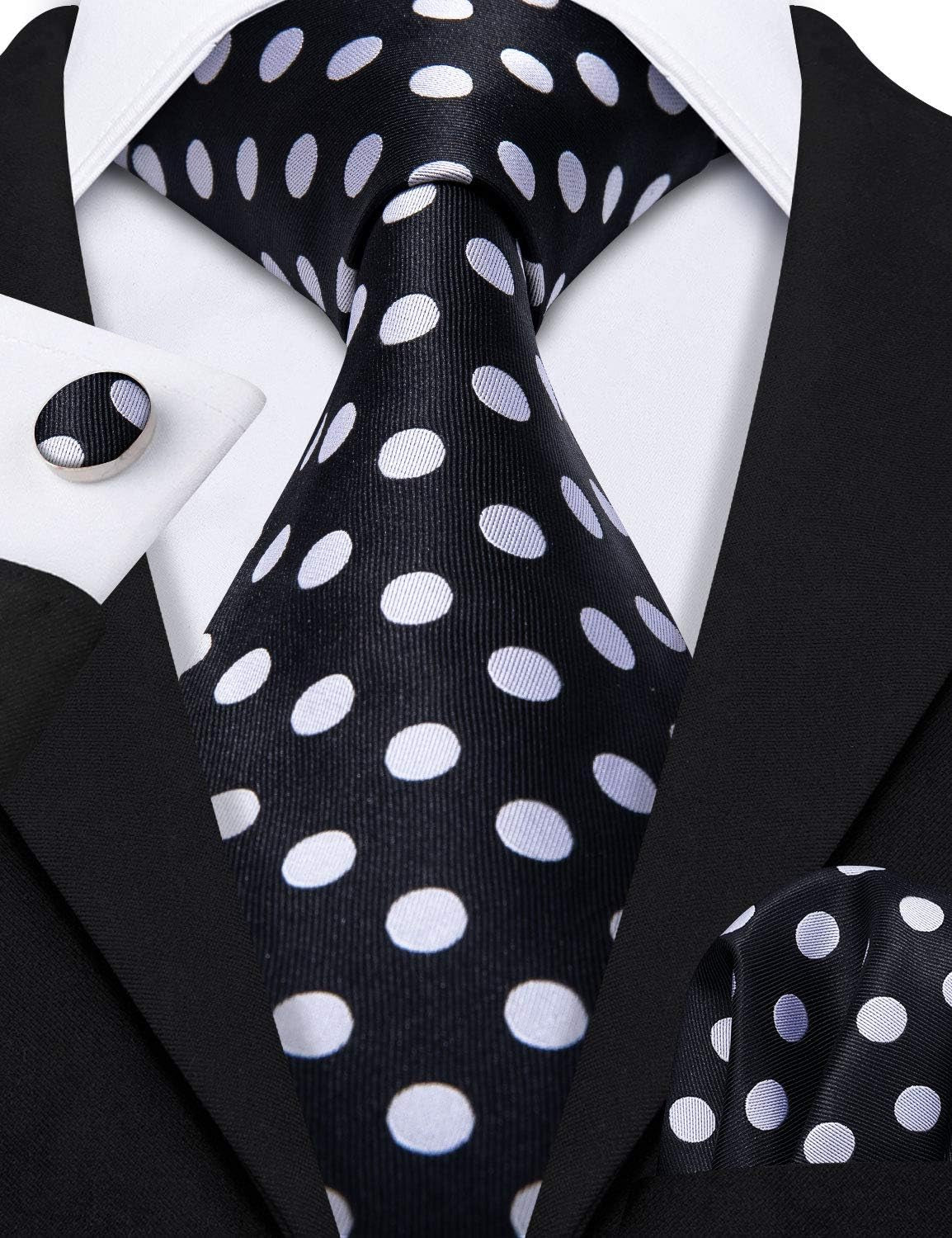 Men'S Tie Set Polka Dot Handkerchief Cufflinks Plaid Fashion Neckties Wedding Business