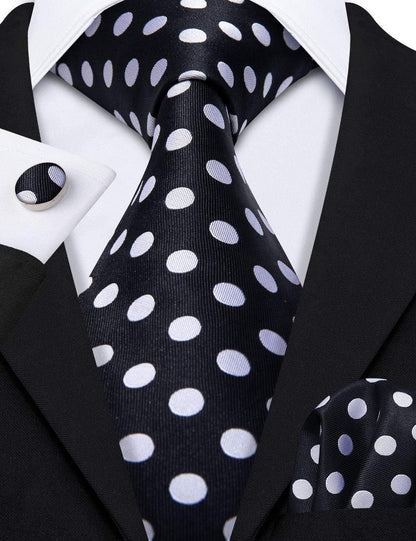 Men'S Tie Set Polka Dot Handkerchief Cufflinks Plaid Fashion Neckties Wedding Business