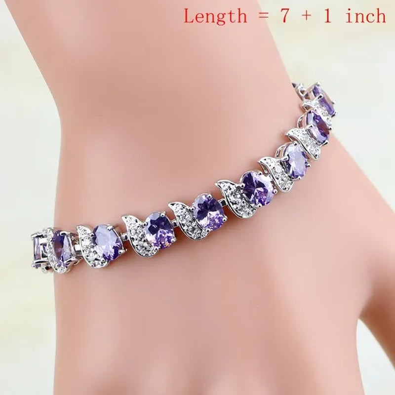 Natural Silver 925 Jewelry Purple Amethyst Jewelry Set For Women Earrings/Pendant/Necklace/Open Rings/Bracelet