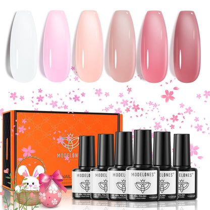 Gel Nail Polish Set, 6 Colors Easter Pastel Gel Polish Set with Nail Art Liner Brush, Soft Pink White Light Purple Blue Green Nude Spring Painting Nail Gel Polish Kit Mani DIY Salon Gifts