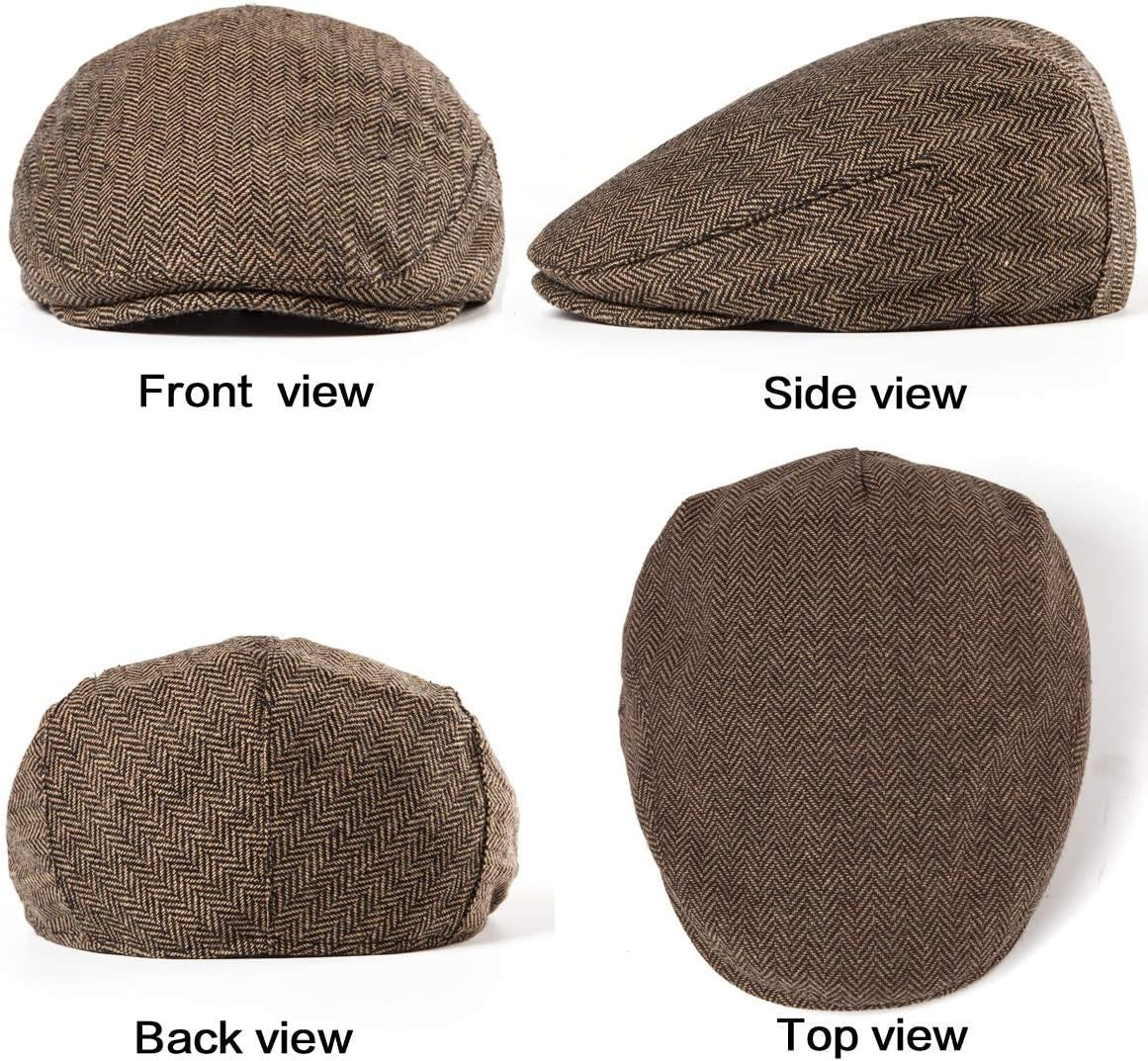2Pack Adjustable Newsboy Hats for Men Flat Cap Irish Cabbie Wool Blend Tweed