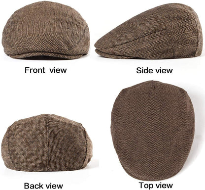 2Pack Adjustable Newsboy Hats for Men Flat Cap Irish Cabbie Wool Blend Tweed