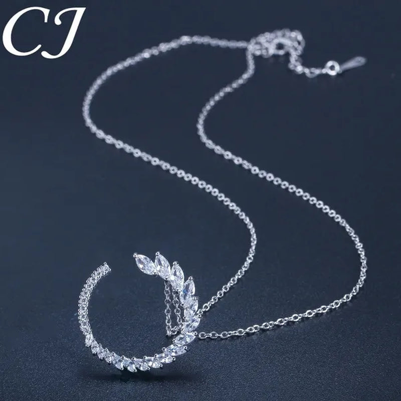 CANDICE Trendy Sterling Silver Plated Jewelry Sets Noble Marquise AAA+ CZ Stone Pave Round Pendant Necklace Earrings Set For Women Gift