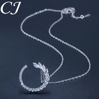 CANDICE Trendy Sterling Silver Plated Jewelry Sets Noble Marquise AAA+ CZ Stone Pave Round Pendant Necklace Earrings Set For Women Gift
