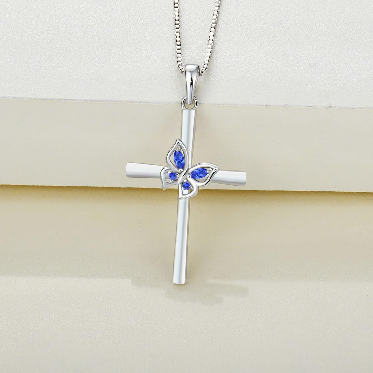 Butterfly Cross Necklace Sterling Silver Crucifix Pendant Gemstones Criss Jewelry for Women