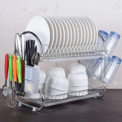 Dish Drying Rack 3-Tier Dish Drainer Rack Kitchen Storage with Drainboard and Cutlery Cup Dish Shelf Tableware Holder
