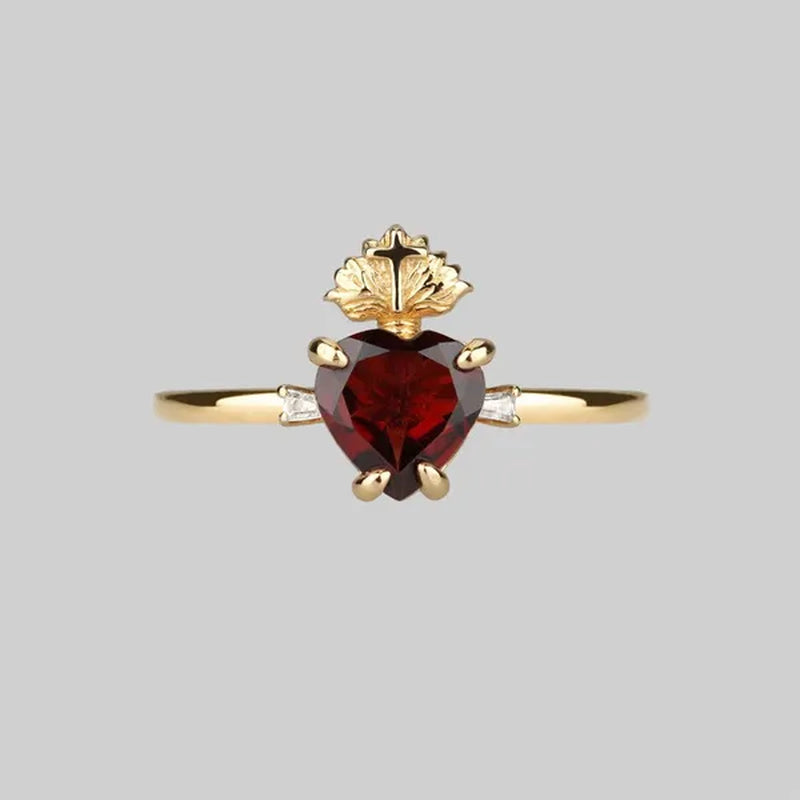 Elegant Exquisite silver plated Ring Sacred Heart Ruby Ring Women's Fashion Engagement Anniversary Zircon Ring