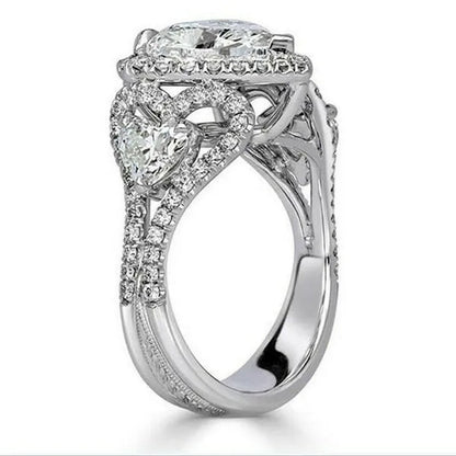 Elegant Beautiful Woman Fashion Exquisite 925 Sterling Silver Natural White Sapphire Gemstone Diamond Love Heart Ring Noble Princess Proposal Engagement Wedding Jewelry Anniversary Gift Birthday Party Accessories Christmas Gift Size US4-12 Bague Femme