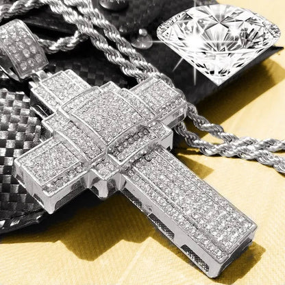 Fashion Necklace Men Women Cross Pendant Necklace Gold/Silver Stainless Steel Diamond Necklace Pendant