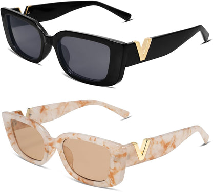 Rectangle Sunglasses for Women 90s Retro Trendy Y2K Classical Vintage Square Shades AR82037