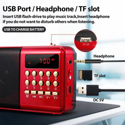 STONEGO Mini Portable Radio Loud Clear Sound Radio Handheld Rechargeable Digital FM USB TF MP3 Player Speaker Devices