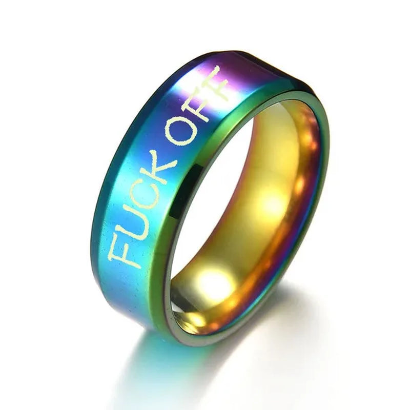 Fuck off Retro Steel Ring Black Silver Tone Male Simple Rings Jewelry Accessories Gifts