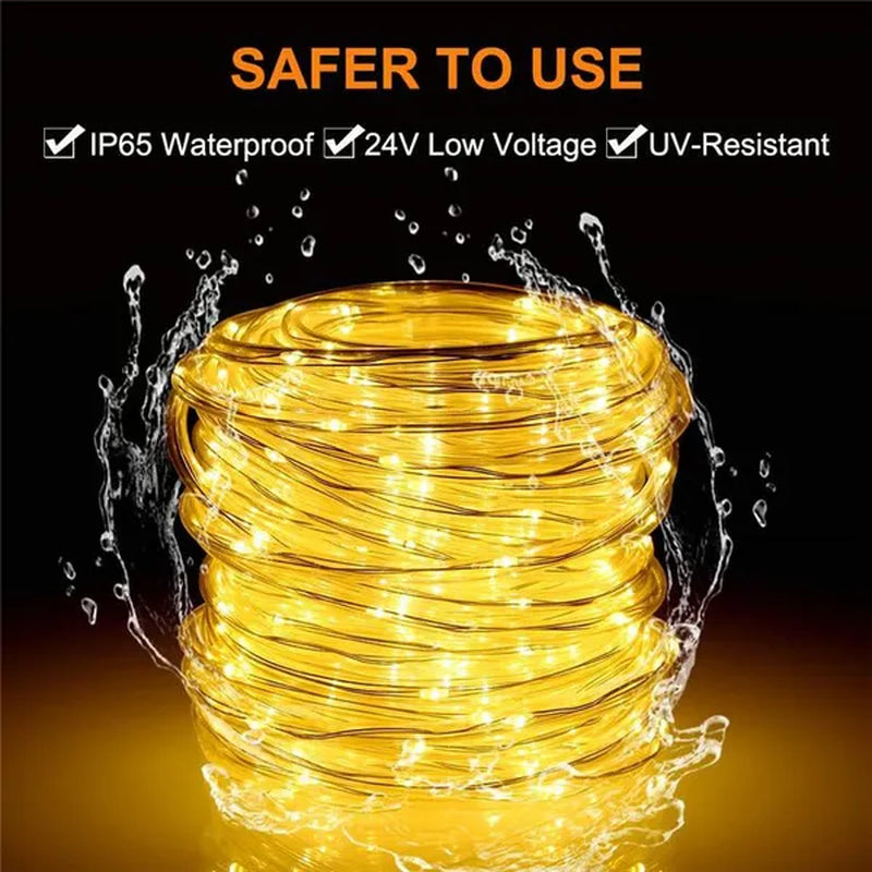 7/12/22/32Meters Solar Powered LED Rope Strip Lights Tube String Lights Garland Fairy Lighting Strings for Outdoor Indoor Garden Christmas Decor