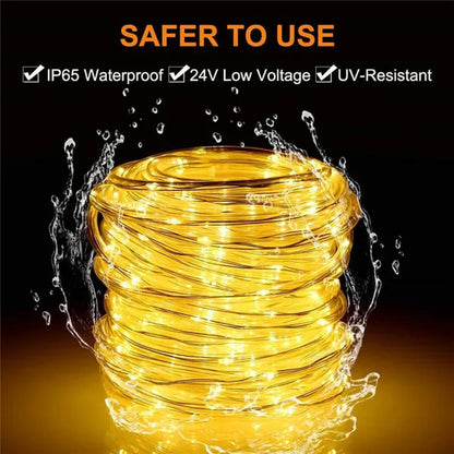 7/12/22/32Meters Solar Powered LED Rope Strip Lights Tube String Lights Garland Fairy Lighting Strings for Outdoor Indoor Garden Christmas Decor
