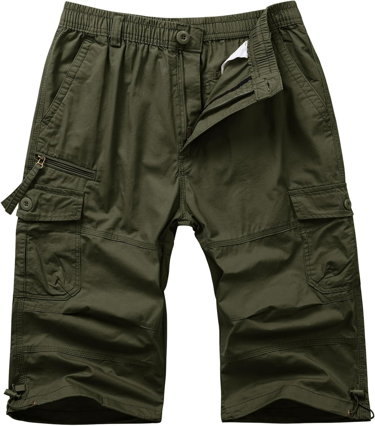 Men'S Cargo Shorts Casual Twill Elastic 3/4 Capri Pants below Knee Long Shorts with 7 Pockets