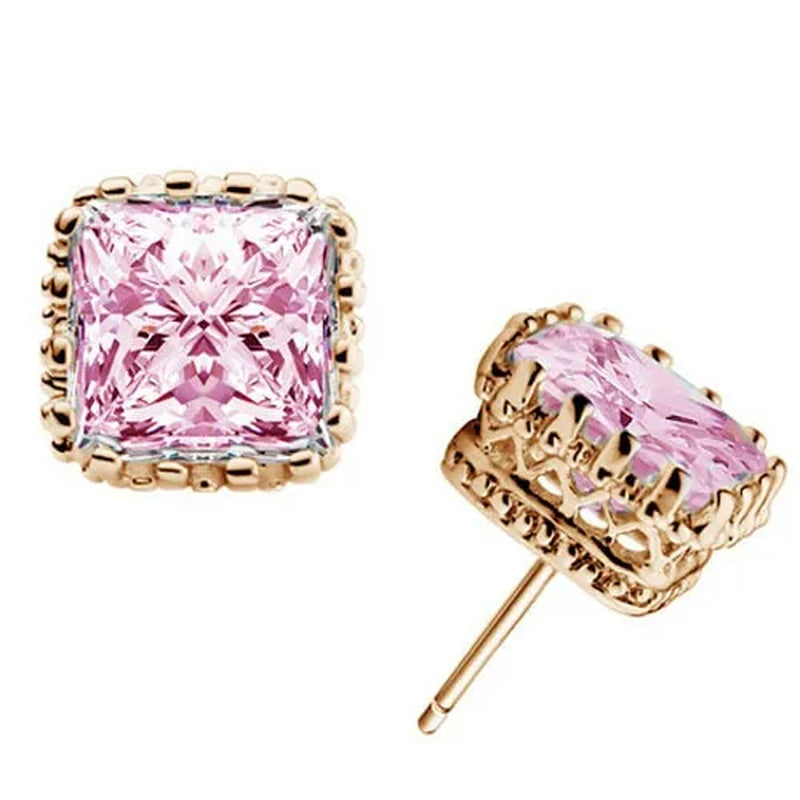 Wholesale jewelry lovers senior men and women crown carved White Sapphire & Pink Sapphire earrings gift 6MM