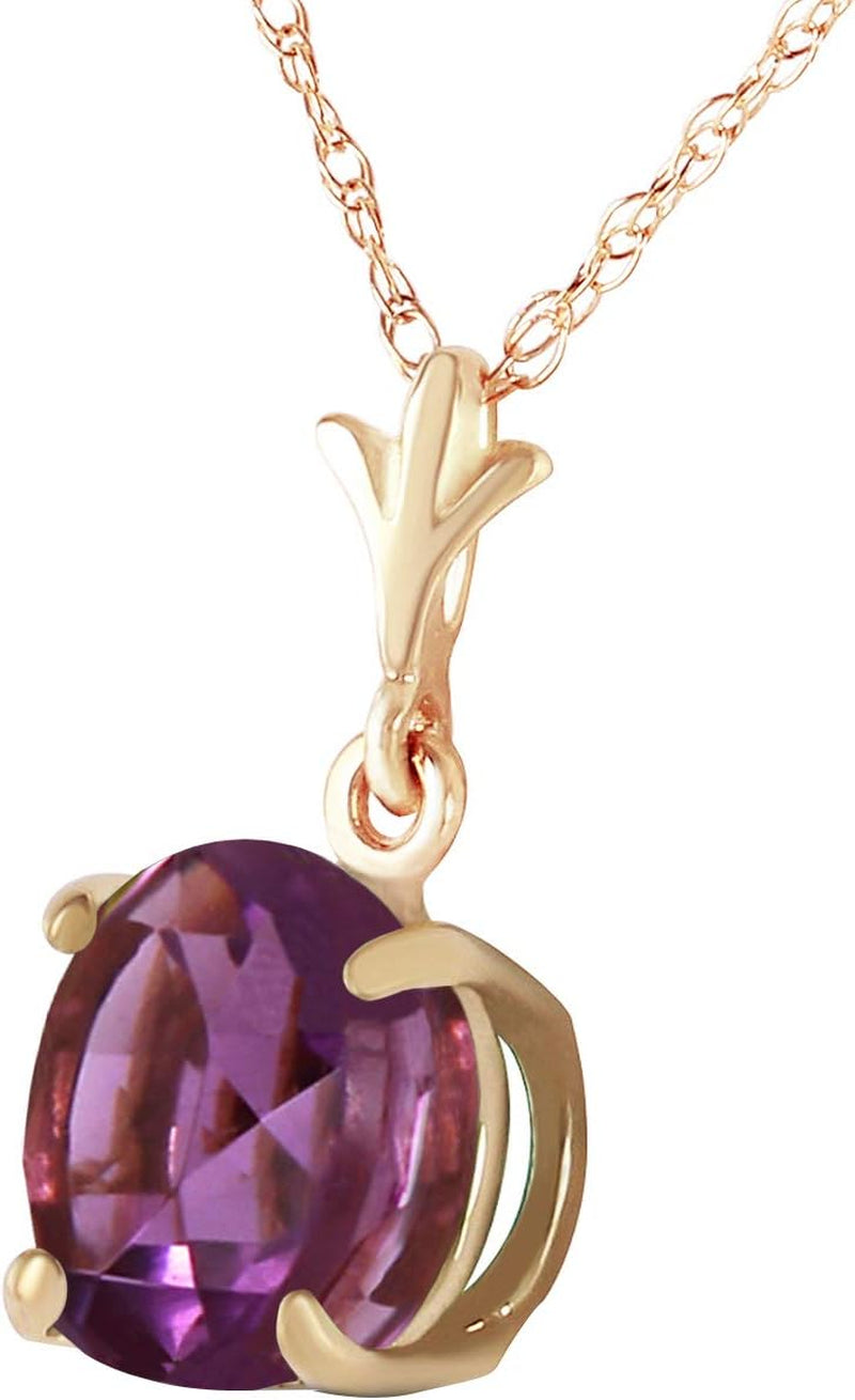 1.15 Carat 14K Solid Gold Solitaire Natural Purple Amethyst Pendant Necklace