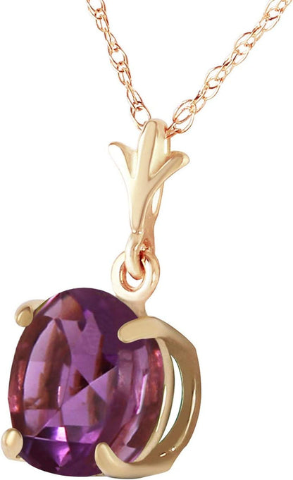 1.15 Carat 14K Solid Gold Solitaire Natural Purple Amethyst Pendant Necklace