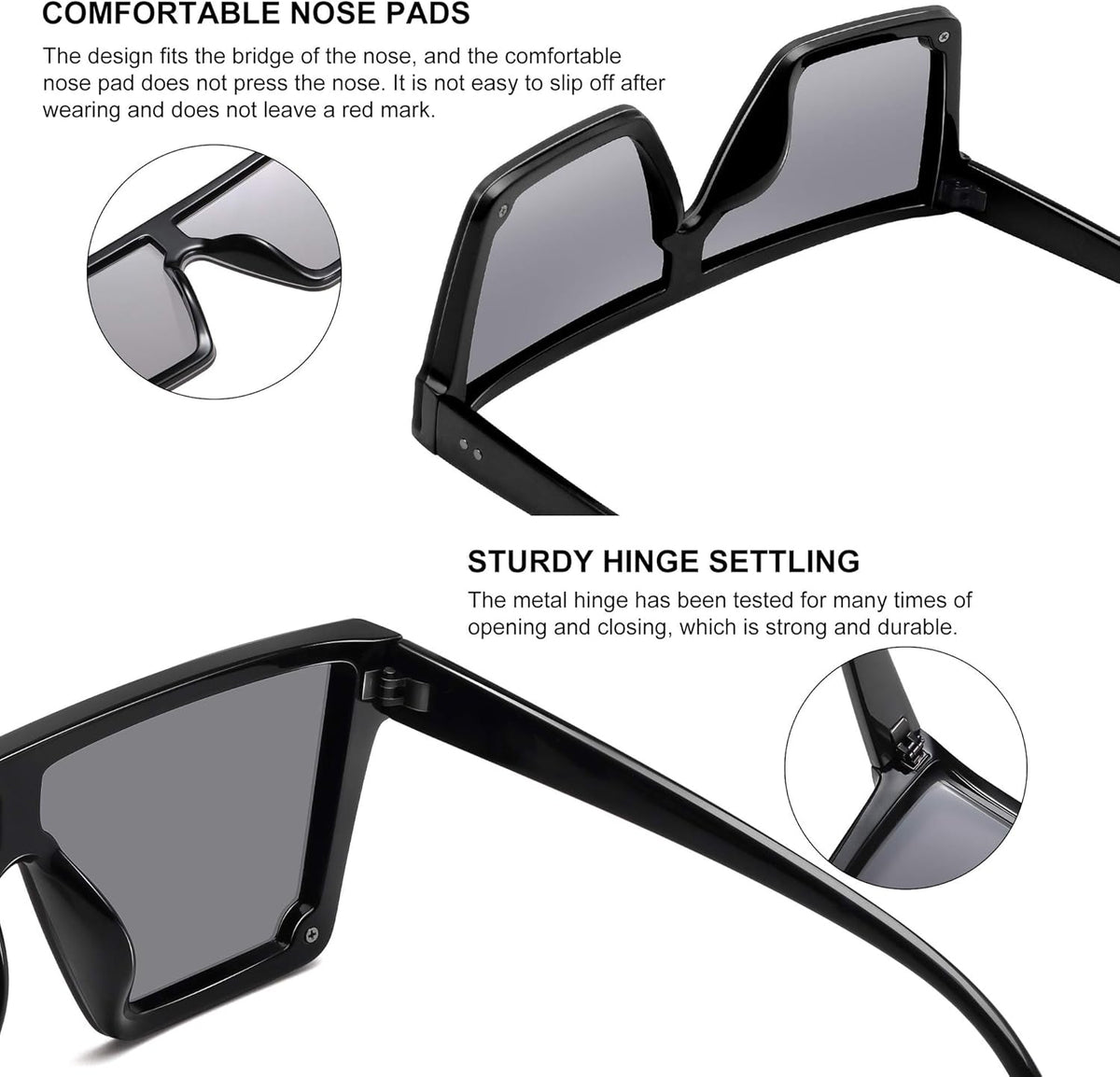 Square Sunglasses for Women Men Fashion Big Frame Flat Top Sun Glasses Mirror Lens