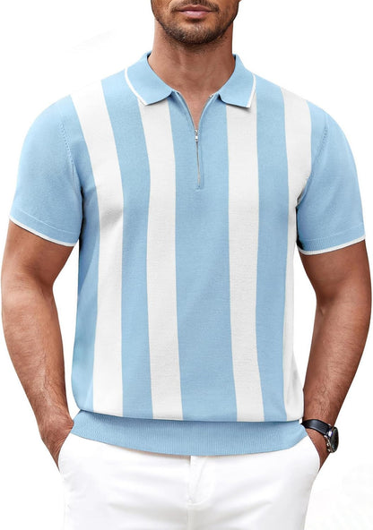 Men'S Zipper Polo Shirt Casual Knit Short Sleeve Polo T Shirt Classic Fit Shirts